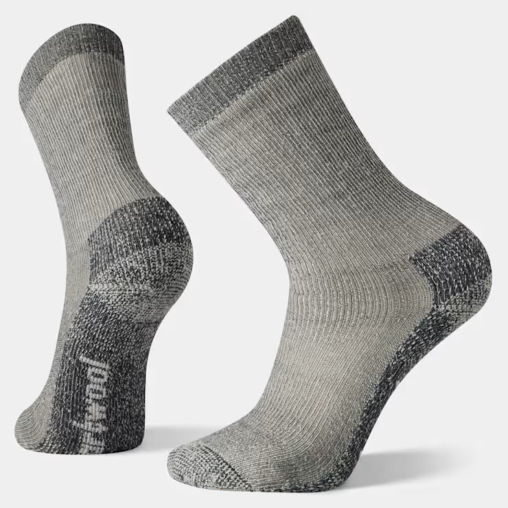 Grey crew socks on a white background.