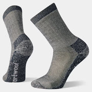 Light grey crew socks with darker grey accents on a white background.
