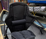 Black seat back on a white background.