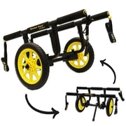 Black and yellow kayak cart with 'Bunker Bars' branding on a white background