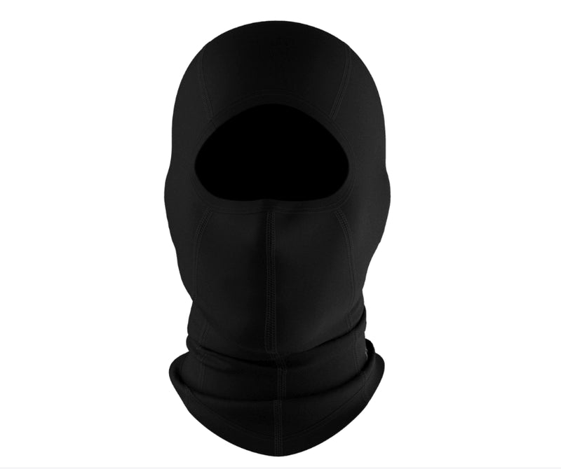 A black balaclava hood on a white background