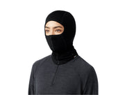 A person wearing a black balaclava on a white background