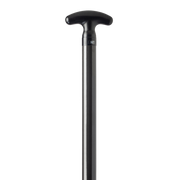 Black handle of a kayak paddle on a white background.