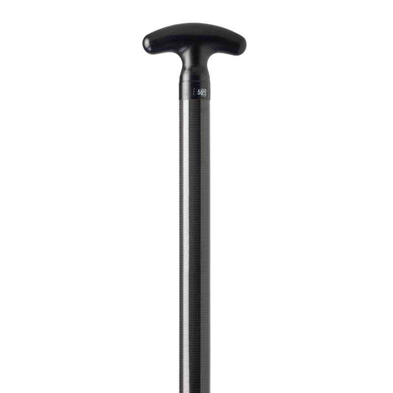 Black handle of a kayak paddle on a white background.