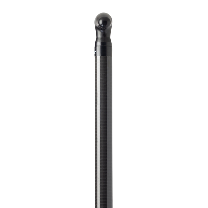 Black handle of a kayak paddle on a white background.