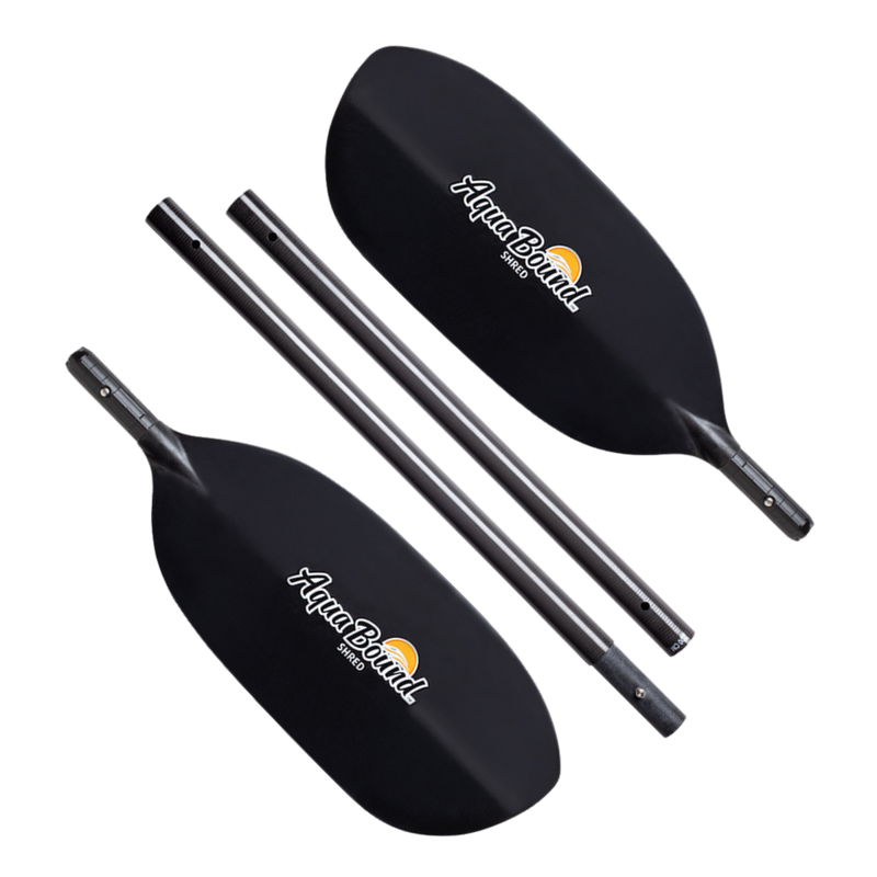 Two black kayak paddles with AquaBoid logo on a white background