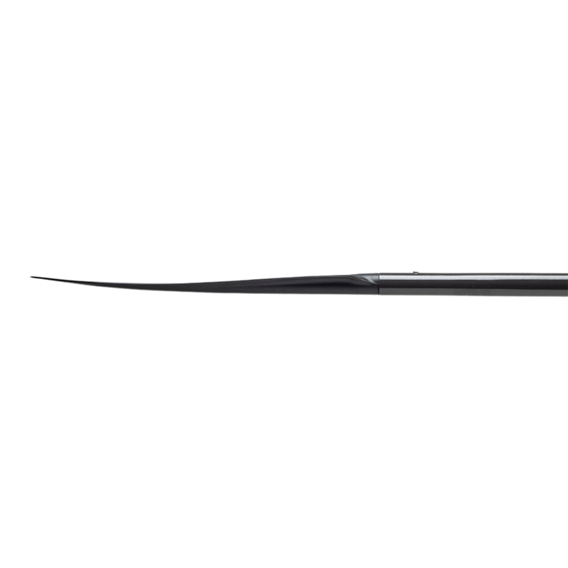 Side view of a black paddle on a white background.