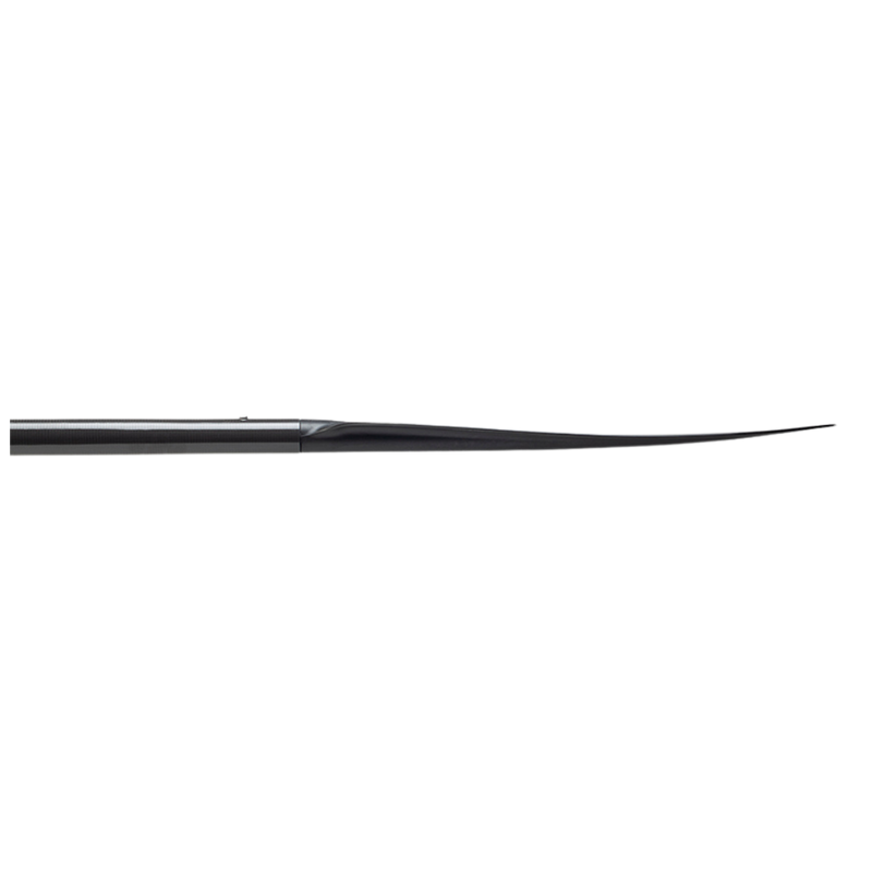 Side view of a black paddle on a white background.