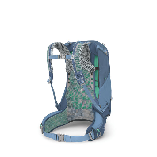 Blue hiking backpack on a white background