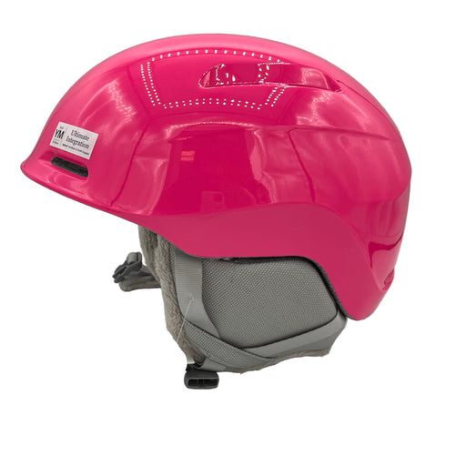Pink helmet with gray interior on a white background