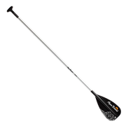 Black paddle with a silver shaft on a white background.