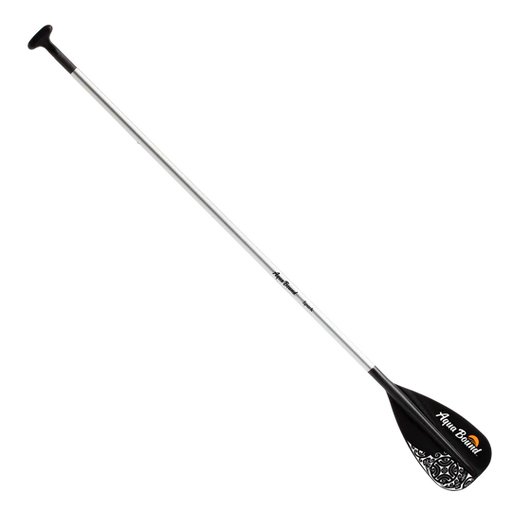 Black paddle with a silver shaft on a white background.