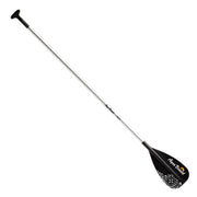 Black paddle with a silver shaft on a white background.