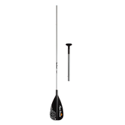 Black paddle with a silver shaft on a white background.