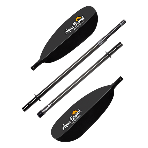 Two black kayak paddles with Aqua Bound logo on a white background