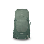 An Osprey Stratos 36 hiking backpack in a muted sage green color, shown from the front against a plain white background.