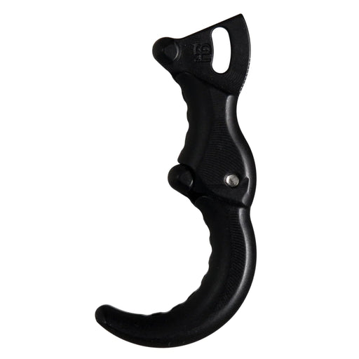 Black archery bow release aid on a white background