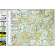 A detailed topographic map poster of Adirondack Park's Lake Placid High Peaks area, featuring a comprehensive grid, elevation data, trail information, and a National Geographic logo on the left margin.