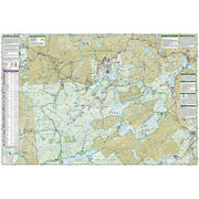 A detailed topographical map of the Old Forge/Oswegatchie areas of the Adirondack Park, featuring shaded relief terrain, waterways, trails, and informational panels on the left and right sides.