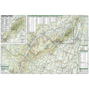 A detailed topographic map print showing roads, terrain, and inset maps with tables and labels, presented on a plain white background.