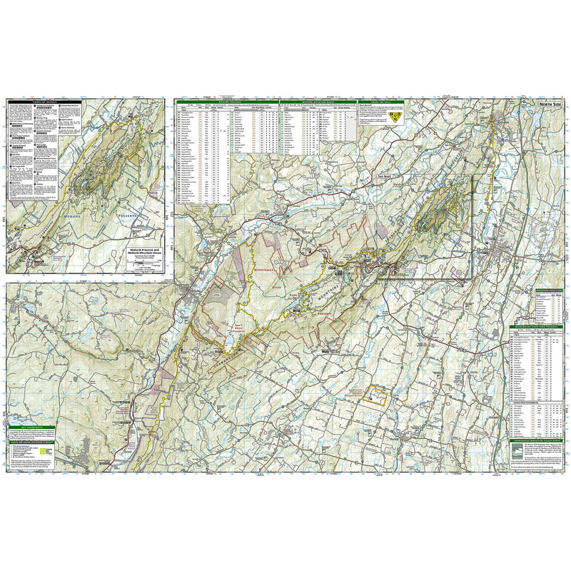 A detailed topographic map print showing roads, terrain, and inset maps with tables and labels, presented on a plain white background.