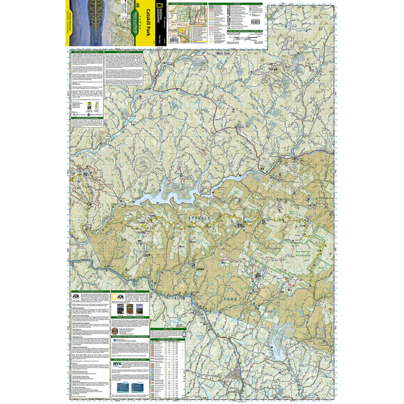 A detailed topographic map poster of the Catskill Park in New York, featuring contour lines, roads, waterways, and informational panels in the corners.