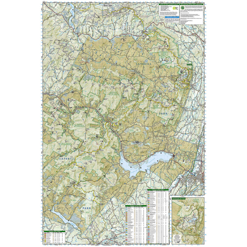A detailed topographic map of the Catskill Park in New York, showing roads, terrain, and place names with a white border background.