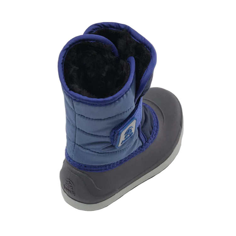 Blue and gray winter boot on a white background
