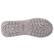 The bottom of a hiking boot on a white background