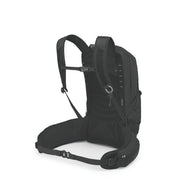 Black hiking backpack shown from the back view on a solid white background.