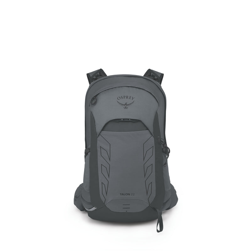 An Osprey Talon 22 backpack in dark gray, shown from the front against a plain white background.