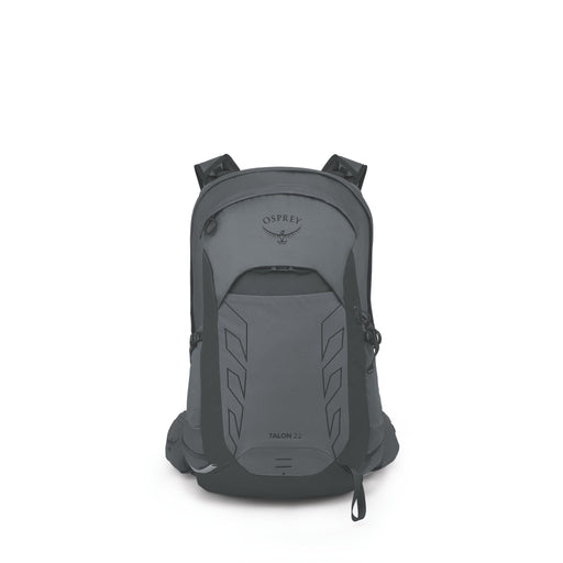 An Osprey Talon 22 backpack in dark gray, shown from the front against a plain white background.