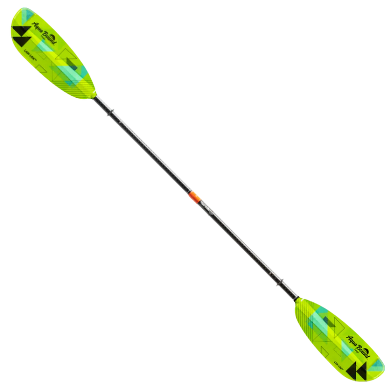Kayak paddle with green blades and black shaft on a white background