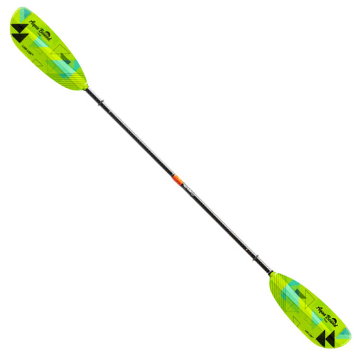 Kayak paddle with green blades and black shaft on a white background