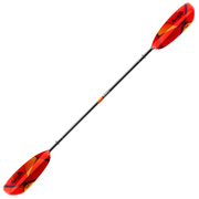 Red kayak paddle with yellow and orange accents and an Aqua Bound logo on a white background.