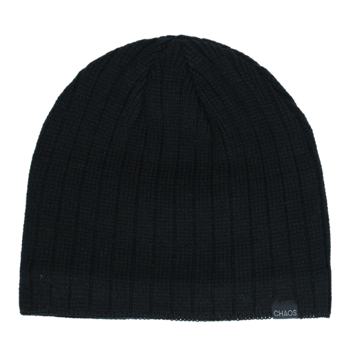 Black beanie against a white background. 