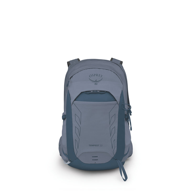 An Osprey Tempest 22 backpack in slate blue and dark teal, shown from the front on a clean white background.