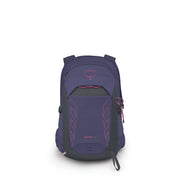 An Osprey Tempest 22 backpack in deep purple with pink accents and dark gray trim, shown from the front on a white background.