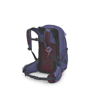 Purple and red backpack on a white background