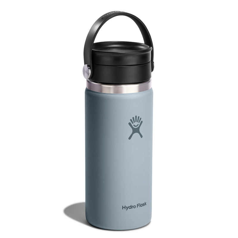 Hydro Flask water bottle with black lid on a white background
