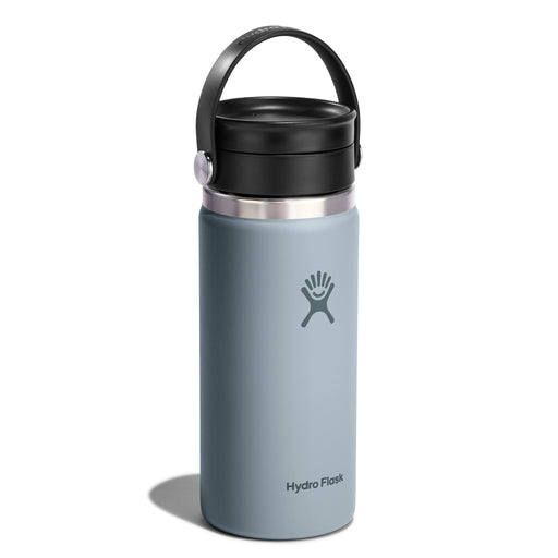 Hydro Flask water bottle with black lid on a white background