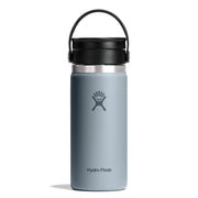 Gray Hydro Flask water bottle with black lid on a white background