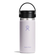 Light pink Hydro Flask water bottle with black lid on a white background