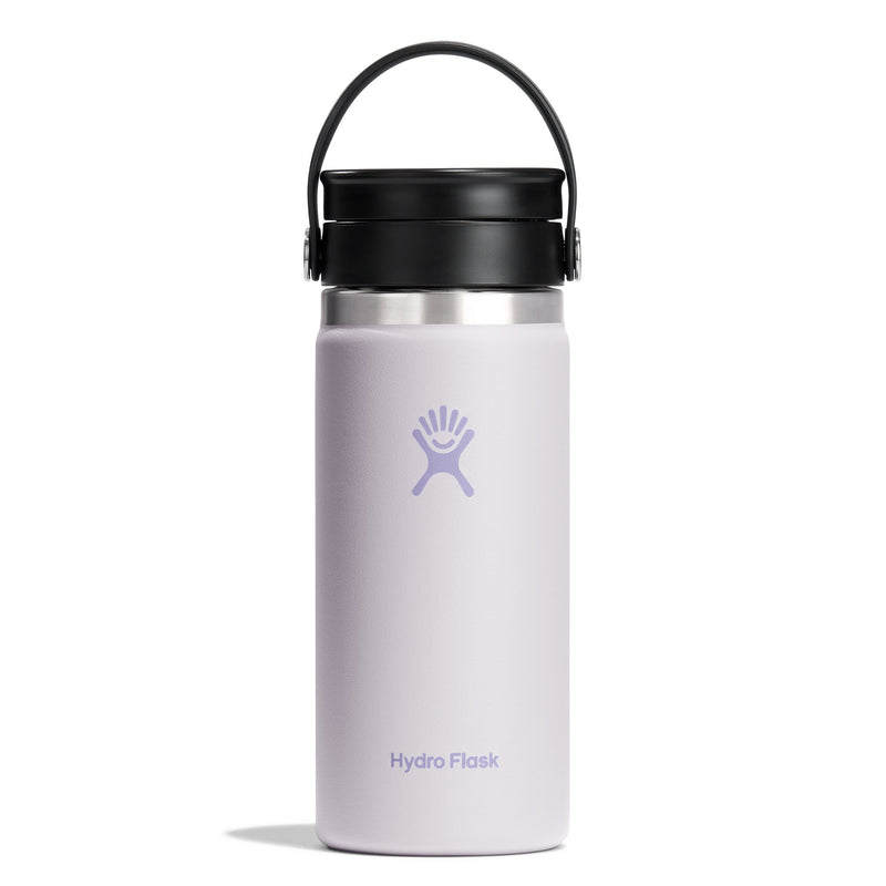 Light pink Hydro Flask water bottle with black lid on a white background