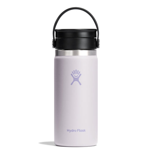 Light pink Hydro Flask water bottle with black lid on a white background