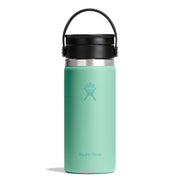 Mint green Hydro Flask water bottle with black lid on a white background