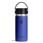 Blue Hydro Flask water bottle with black lid on a white background