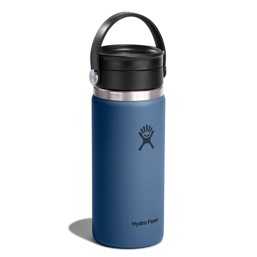 Blue Hydro Flask with black lid on a white background