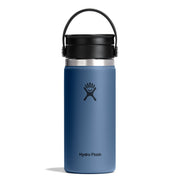 Blue Hydro Flask water bottle with black lid on a white background