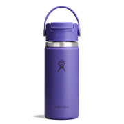 A purple Hydro Flask insulated water bottle with a matching purple carry loop lid, a silver stainless steel collar, and the Hydro Flask logo on the front, set against a plain white background.